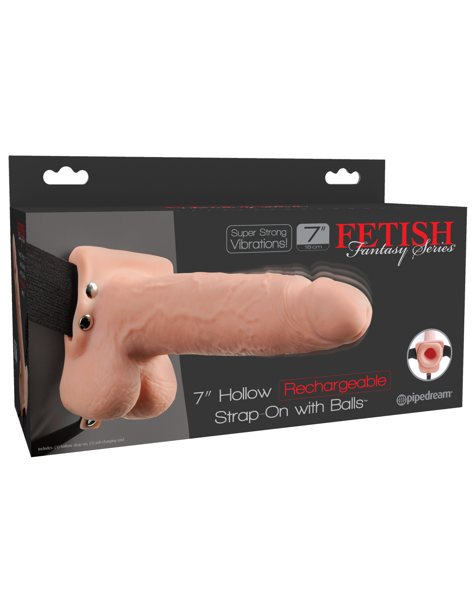 Fetish Fantasy 7" Hollow Rechargeable Strap On w Balls